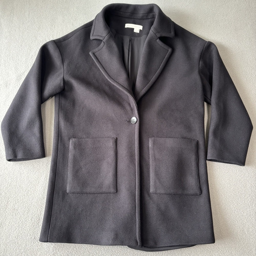 Melissa Nepton Wool Blend Oversized Jacket Womens S Black Pocket Trench Pea Coat